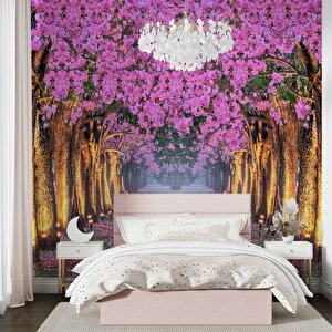 Pembe Çiçekli Ağaç Manzaralı Duvar Kağıdı - Dkb967091