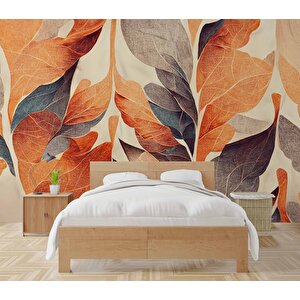 Sonbahar Solmuş Yaprak Çizim Desenli Duvar Kağıdı - Dkm880058 500x260 cm