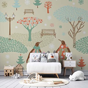 Penguen Parkı Çocuk Odası Duvar Kağıdı Baskı - Dkm434023 100x240 cm