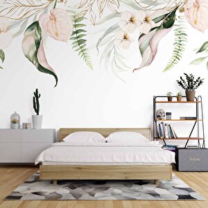 Botanik Yaprak Ve Çiçekli Duvar Kağıdı Baskı - Dkm094058 500x260 cm