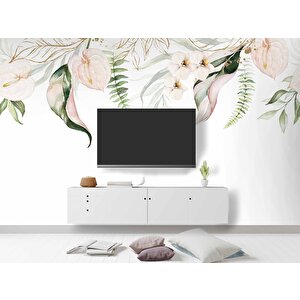 Botanik Yaprak Ve Çiçekli Duvar Kağıdı Baskı - Dkm094058 500x260 cm