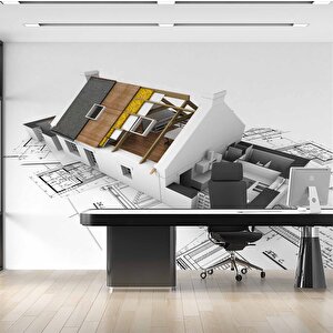Ev Çizimi Çizim Emlak Ve Gayrimenkul Duvar Kağıdı Baskı - Dkm313086 100x300 cm