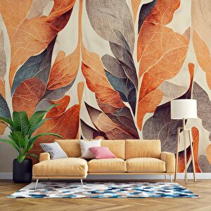 Sonbahar Solmuş Yaprak Çizim Desenli Duvar Kağıdı - Dkm880016 500x200 cm