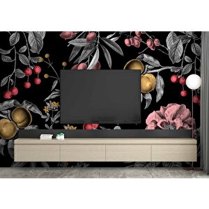 Meyve Ve Yaprak Desenli Duvar Kağıdı Baskı - Dkm554001 100x100 cm
