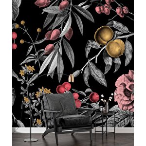 Meyve Ve Yaprak Desenli Duvar Kağıdı Baskı - Dkm554001