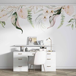 Botanik Yaprak Ve Çiçekli Duvar Kağıdı Baskı - Dkm094034