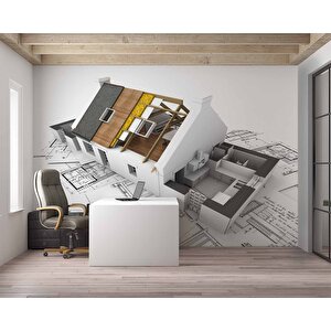 Ev Çizimi Çizim Emlak Ve Gayrimenkul Duvar Kağıdı Baskı - Dkm313092 300x300 cm