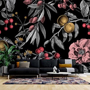 Meyve Ve Yaprak Desenli Duvar Kağıdı Baskı - Dkm554026 225x240 cm