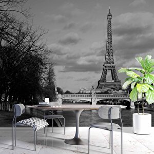 Siyah Beyaz Paris Eyfel Kulesi Duvar Kağıdı - Dkm449115