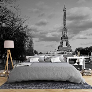 Siyah Beyaz Paris Eyfel Kulesi Duvar Kağıdı - Dkm449082