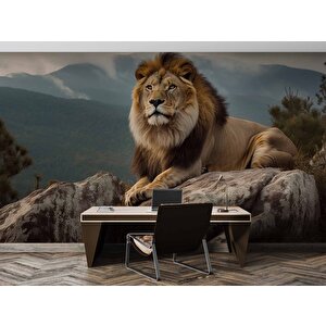 Dağ Ve Aslan Temalı Duvar Kağıdı - Dkm578066