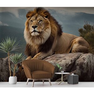 Dağ Ve Aslan Temalı Duvar Kağıdı - Dkm578020
