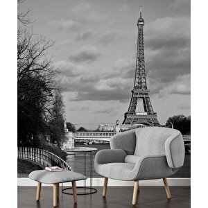 Siyah Beyaz Paris Eyfel Kulesi Duvar Kağıdı - Dkm449076