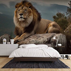 Dağ Ve Aslan Temalı Duvar Kağıdı - Dkm578036 475x240 cm
