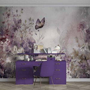 Eflatun Çiçek Ve Kelebek Manzaralı Duvar Kağıdı - Dkm981030