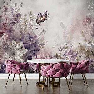 Eflatun Çiçek Ve Kelebek Manzaralı Duvar Kağıdı - Dkm981030