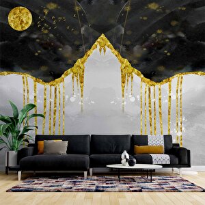 3 Boyutlu Siyah Altın Gökyüzü Boyama Desenli Duvar Kağıdı - Dkm808069 250x280 cm