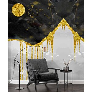 3 Boyutlu Siyah Altın Gökyüzü Boyama Desenli Duvar Kağıdı - Dkm808069