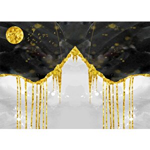 3 Boyutlu Siyah Altın Gökyüzü Boyama Desenli Duvar Kağıdı - Dkm808069