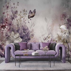 Eflatun Çiçek Ve Kelebek Manzaralı Duvar Kağıdı - Dkm981016