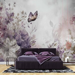 Eflatun Çiçek Ve Kelebek Manzaralı Duvar Kağıdı - Dkm981016