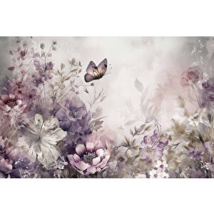 Eflatun Çiçek Ve Kelebek Manzaralı Duvar Kağıdı - Dkm981053