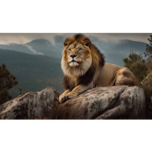 Dağ Ve Aslan Temalı Duvar Kağıdı - Dkm578062