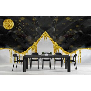 3 Boyutlu Siyah Altın Gökyüzü Boyama Desenli Duvar Kağıdı - Dkm808104