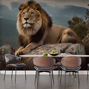 Dağ Ve Aslan Temalı Duvar Kağıdı - Dkm578046