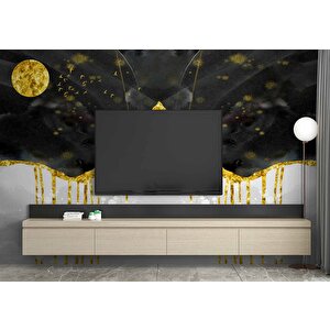 3 Boyutlu Siyah Altın Gökyüzü Boyama Desenli Duvar Kağıdı - Dkm808026 225x240 cm
