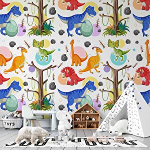 Dinazor Desenli Çocuk Oyun Odası Duvar Kağıdı Baskı - Dkm189048 250x260 cm