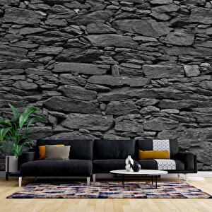3 Boyutlu Siyah Kesme Taş Temalı Duvar Kağıdı - Dkm659101 525x300 cm