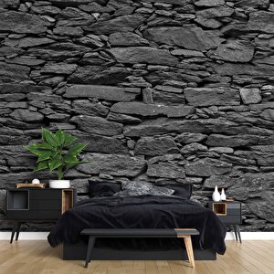3 Boyutlu Siyah Kesme Taş Temalı Duvar Kağıdı - Dkm659101 525x300 cm