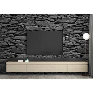 3 Boyutlu Siyah Kesme Taş Temalı Duvar Kağıdı - Dkm659101 525x300 cm