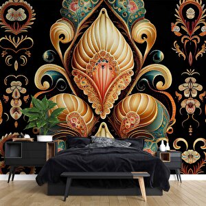 3 Boyutlu Altın Figür Desenli Duvar Kağıdı - Dkm817068 225x280 cm