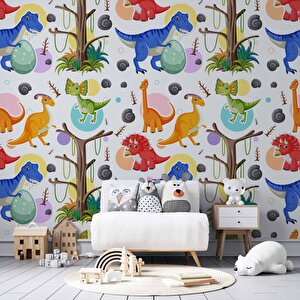 Dinazor Desenli Çocuk Oyun Odası Duvar Kağıdı Baskı - Dkm189087 150x300 cm
