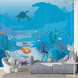 Mavi Su Altı Dünyası Çocuk Duvar Duvar Kağıdı Baskı - Dkm381055 425x260 cm