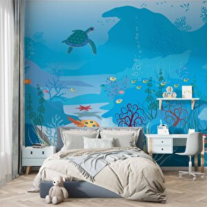 Mavi Su Altı Dünyası Çocuk Duvar Duvar Kağıdı Baskı - Dkm381055 425x260 cm