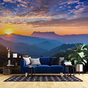 Gündoğumu Dağ Manzaralı Duvar Kağıdı Baskı - Dkm219012 400x200 cm
