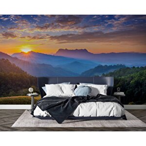 Gündoğumu Dağ Manzaralı Duvar Kağıdı Baskı - Dkm219012 400x200 cm