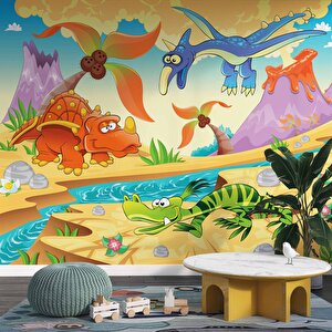Dinozor Çağı Çocuk Odası Duvar Kağıdı Baskı - Dkm388061 600x260 cm