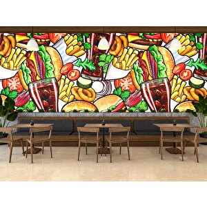 Fast-food Temalı Cafe Duvar Kağıdı Baskı - Dkm126116 375x315 cm