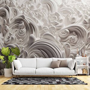 3 Boyutlu Beyaz Şekilli Köpük Desenli Duvar Kağıdı - Dkm923026 225x240 cm