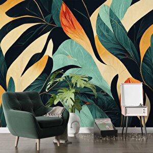 Sanatsal Yaprak Desenli Duvar Kağıdı - Dkm471041