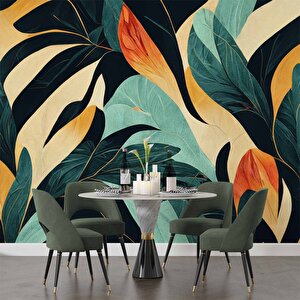 Sanatsal Yaprak Desenli Duvar Kağıdı - Dkm471089