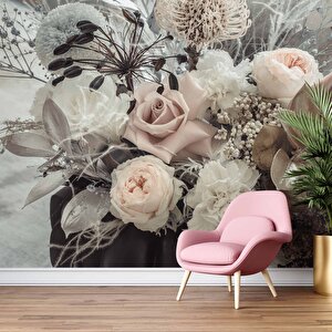 Pembe Beyaz Çiçek Temalı Duvar Kağıdı - Dkm827111