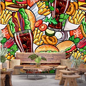 Fast-food Temalı Cafe Duvar Kağıdı Baskı - Dkm126058 500x260 cm