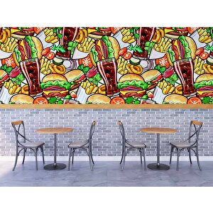 Fast-food Temalı Cafe Duvar Kağıdı Baskı - Dkm126058