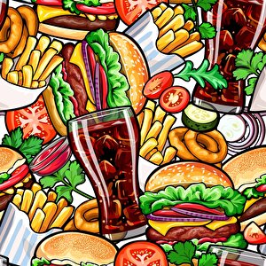Fast-food Temalı Cafe Duvar Kağıdı Baskı - Dkm126058