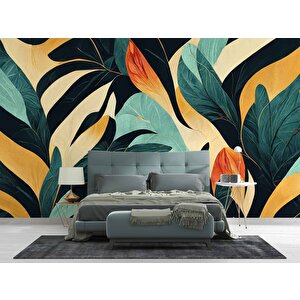 Sanatsal Yaprak Desenli Duvar Kağıdı - Dkm471051 325x260 cm